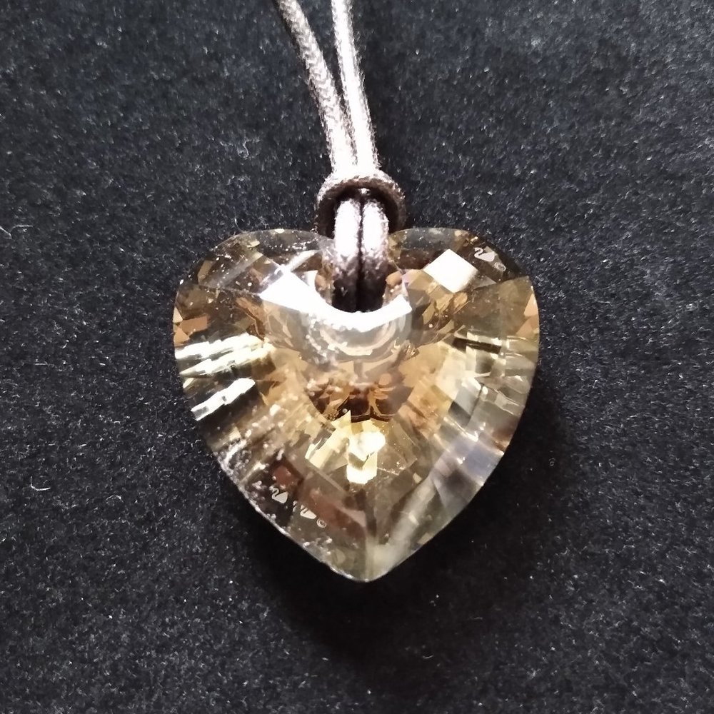 Swarovski Umber Brown Crystal Heart Necklace Leather Chain